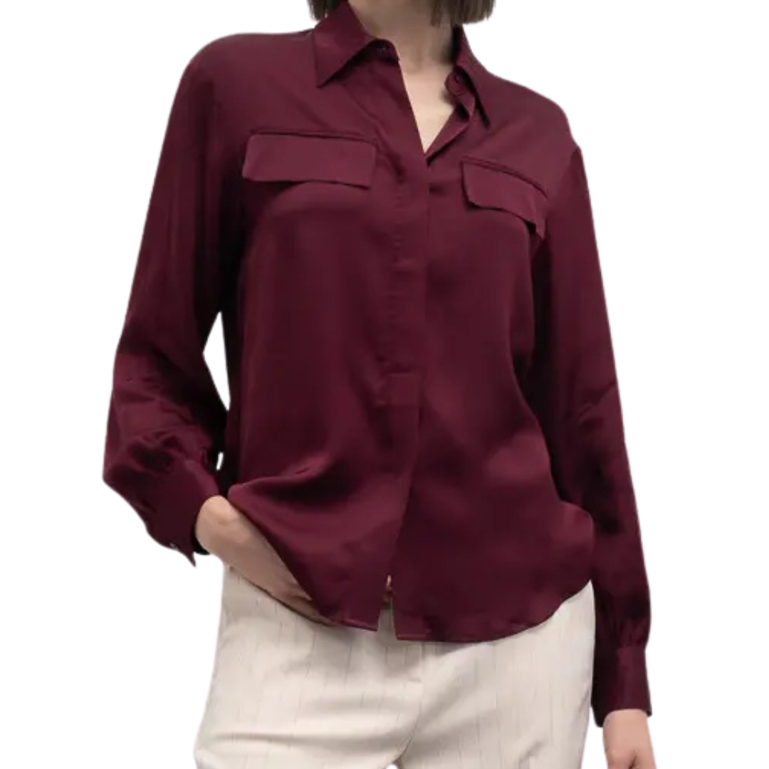 Goa Goa Modelo de camisa de satén viscosa Semys color burgundy con botones ocultos