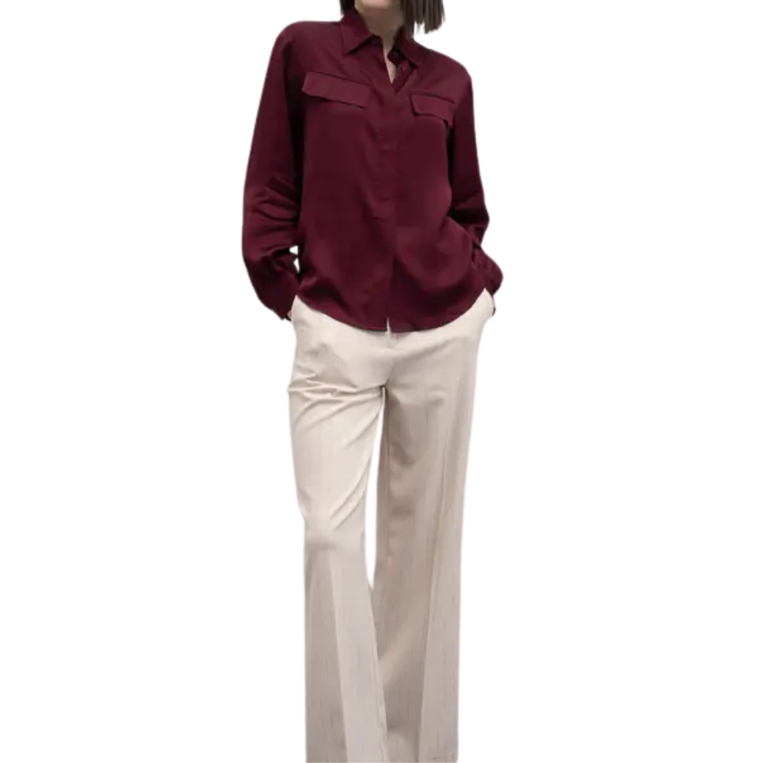 Goa Goa Modelo de camisa de satén viscosa Semys color burgundy con botones ocultos