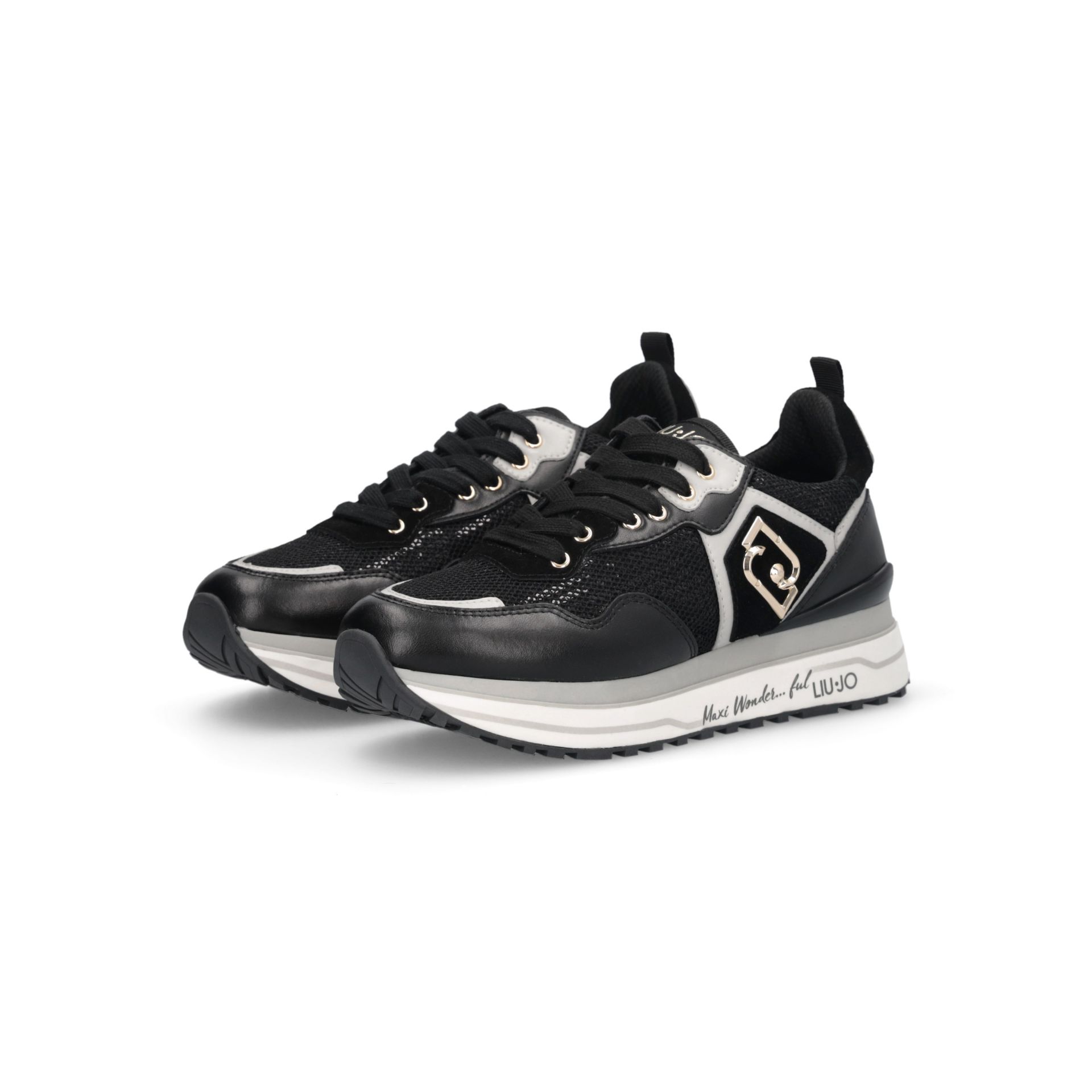 Liu Jo Plataforma de las mujeres Maxi Wonder 01 zapatillas en cuero de malla y lentejuelas con azulejo de multicapa negro