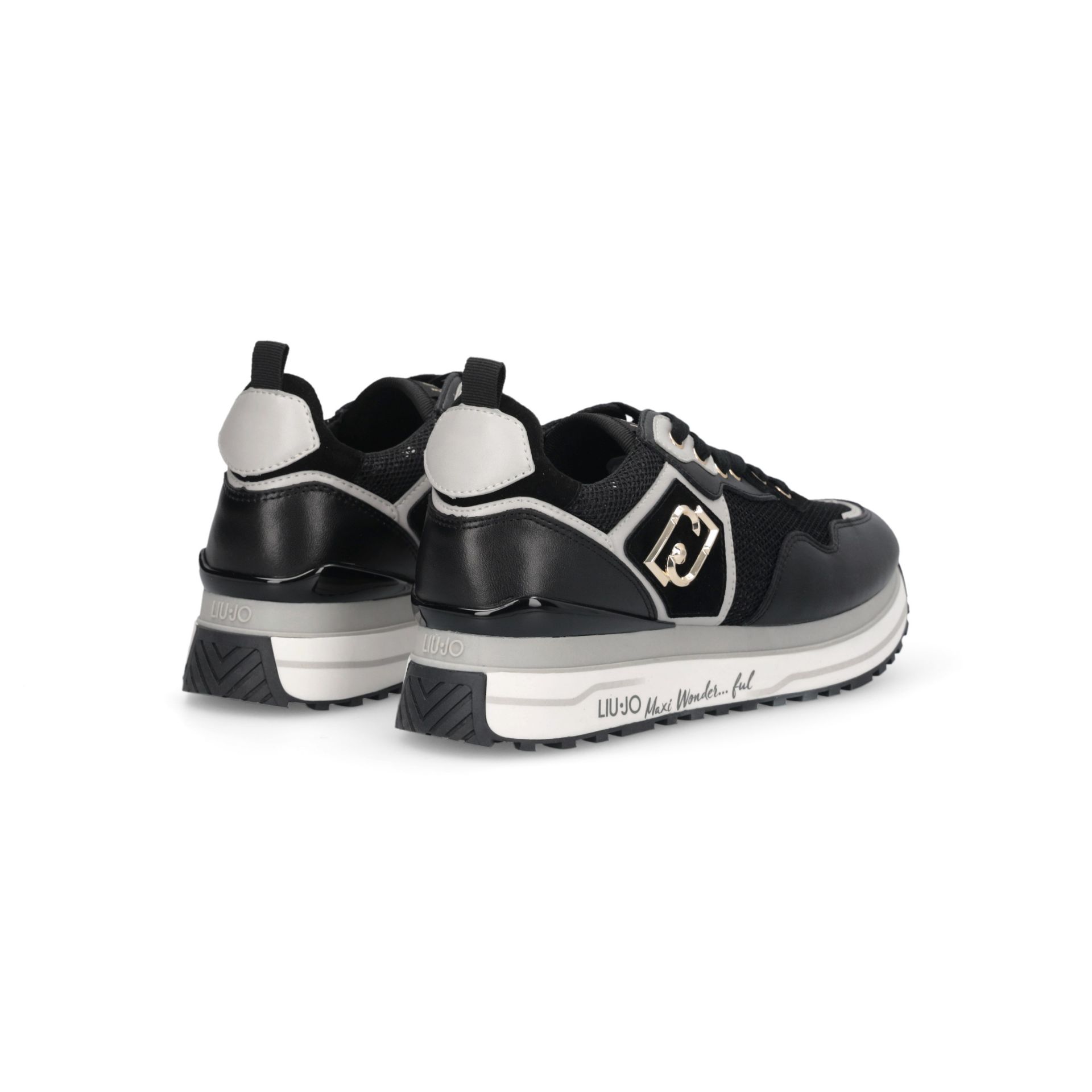Liu Jo Plataforma de las mujeres Maxi Wonder 01 zapatillas en cuero de malla y lentejuelas con azulejo de multicapa negro