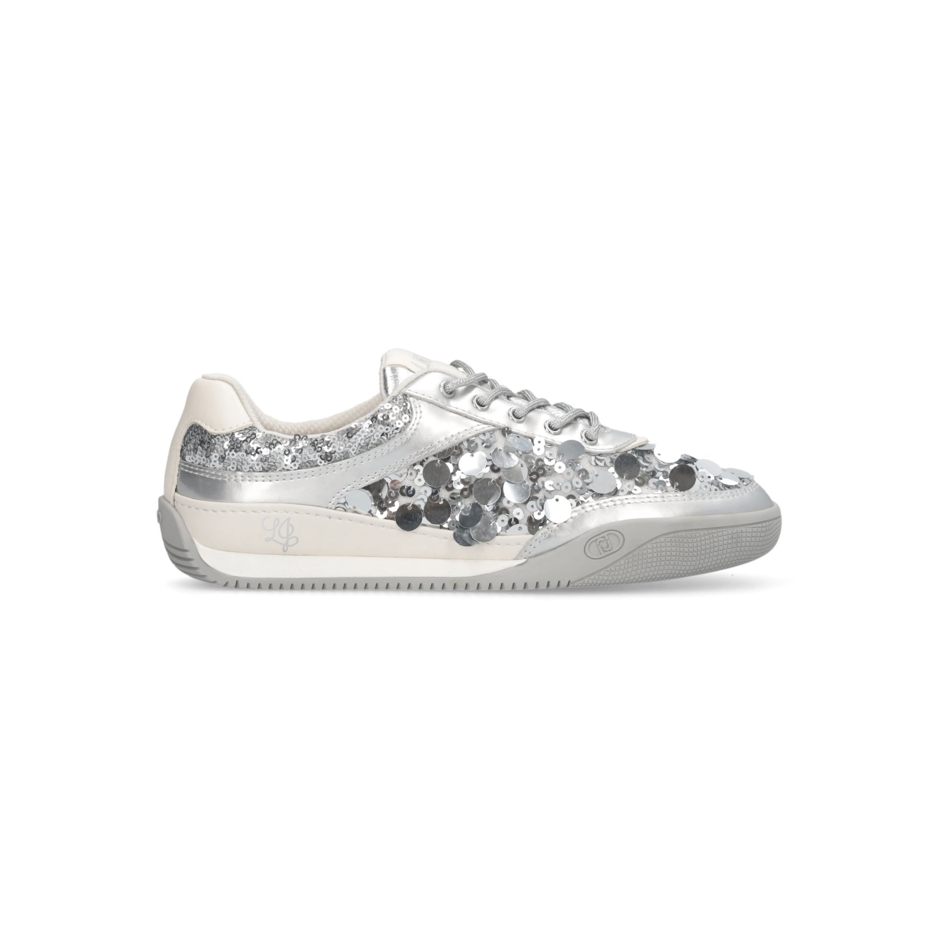Liu Jo Sneakers Donna Lewis 04 con Maxi Paillettes e Lacci in Lurex Suola Bicolor Argento