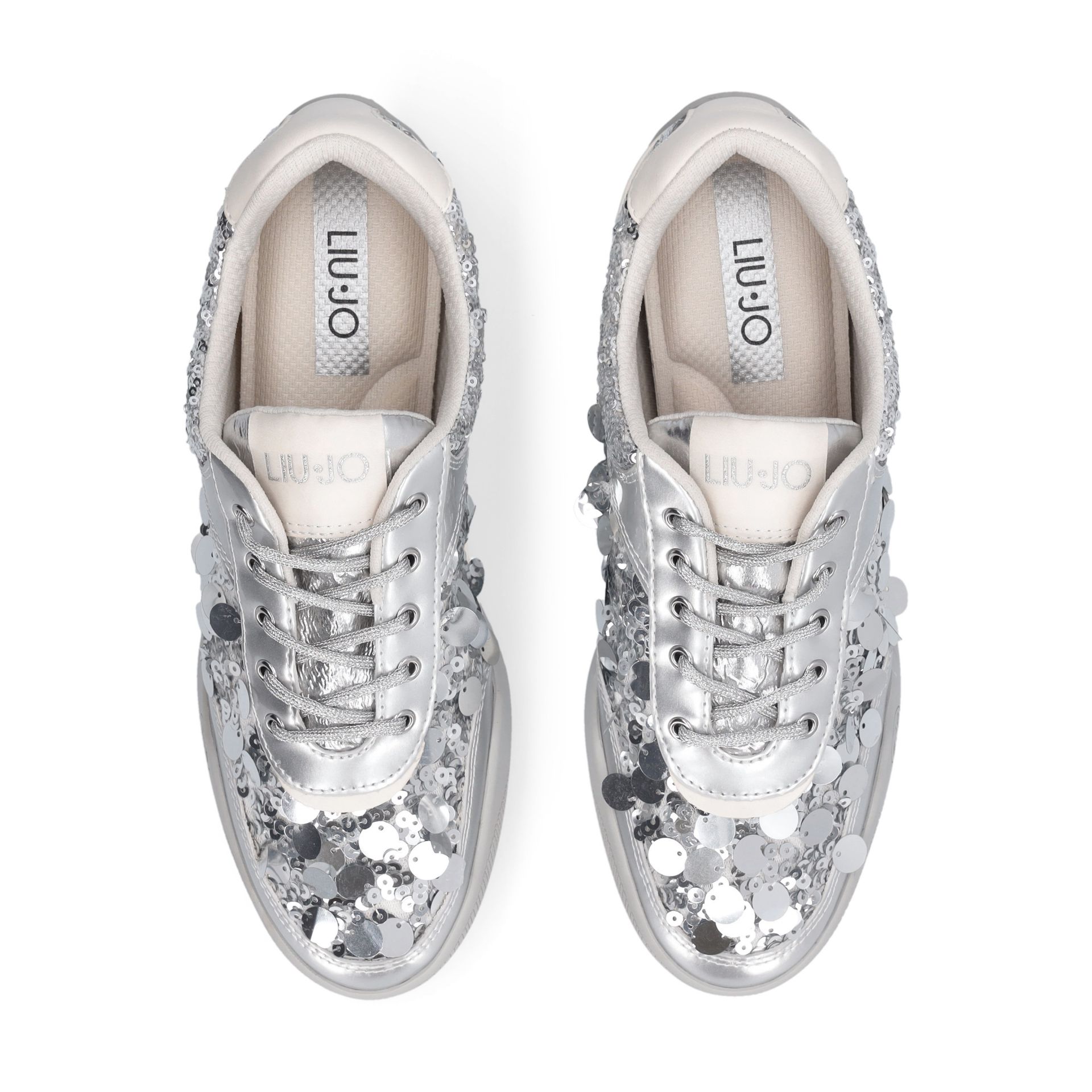 Liu Jo Sneakers Donna Lewis 04 con Maxi Paillettes e Lacci in Lurex Suola Bicolor Argento