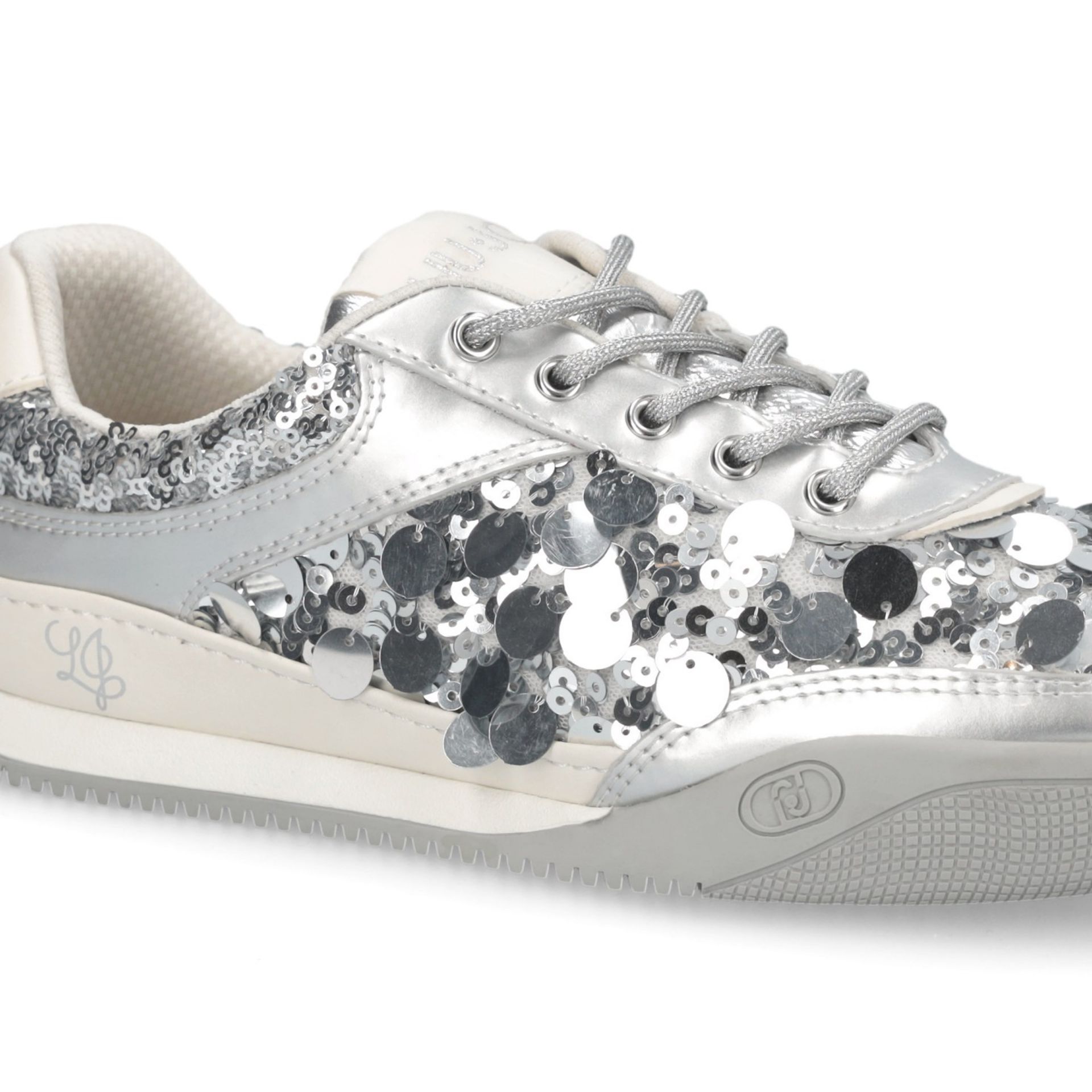 Liu Jo Sneakers Donna Lewis 04 con Maxi Paillettes e Lacci in Lurex Suola Bicolor Argento