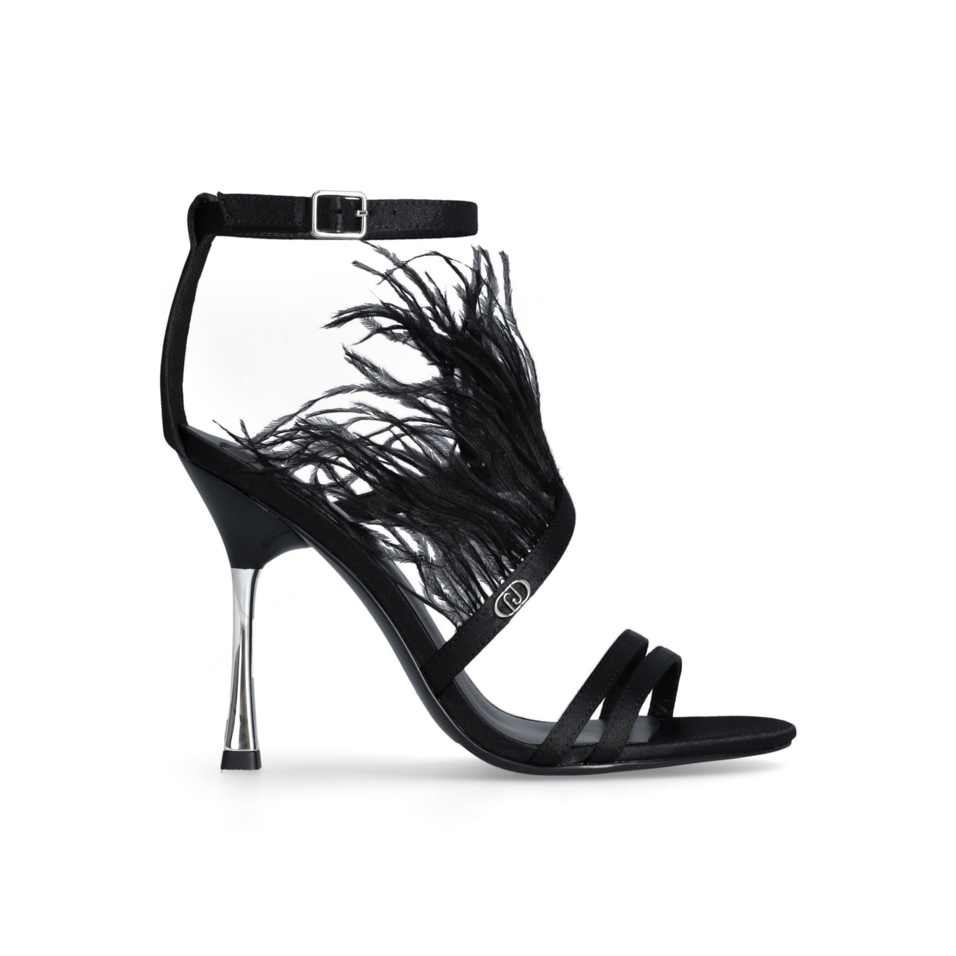 Liu Jo Black Elegant Sandals in Raso Miriam 17 with Feather and Heel in Clessidra