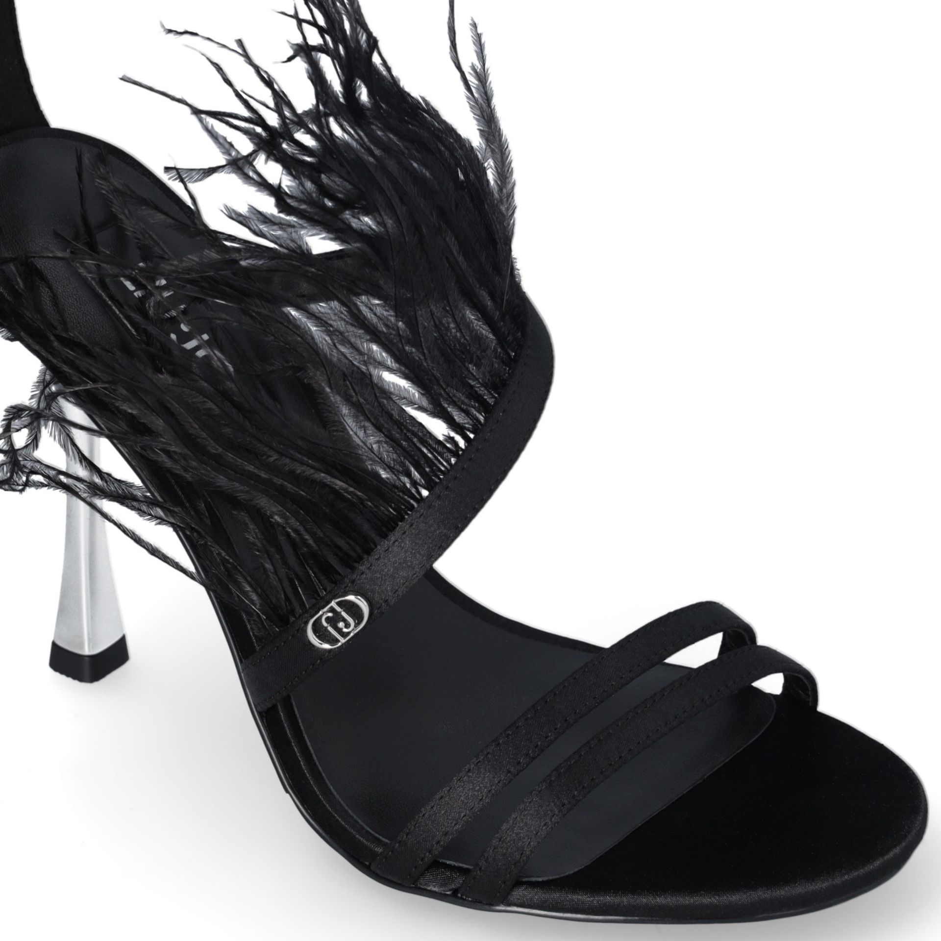 Liu Jo Black Elegant Sandals in Raso Miriam 17 with Feather and Heel in Clessidra