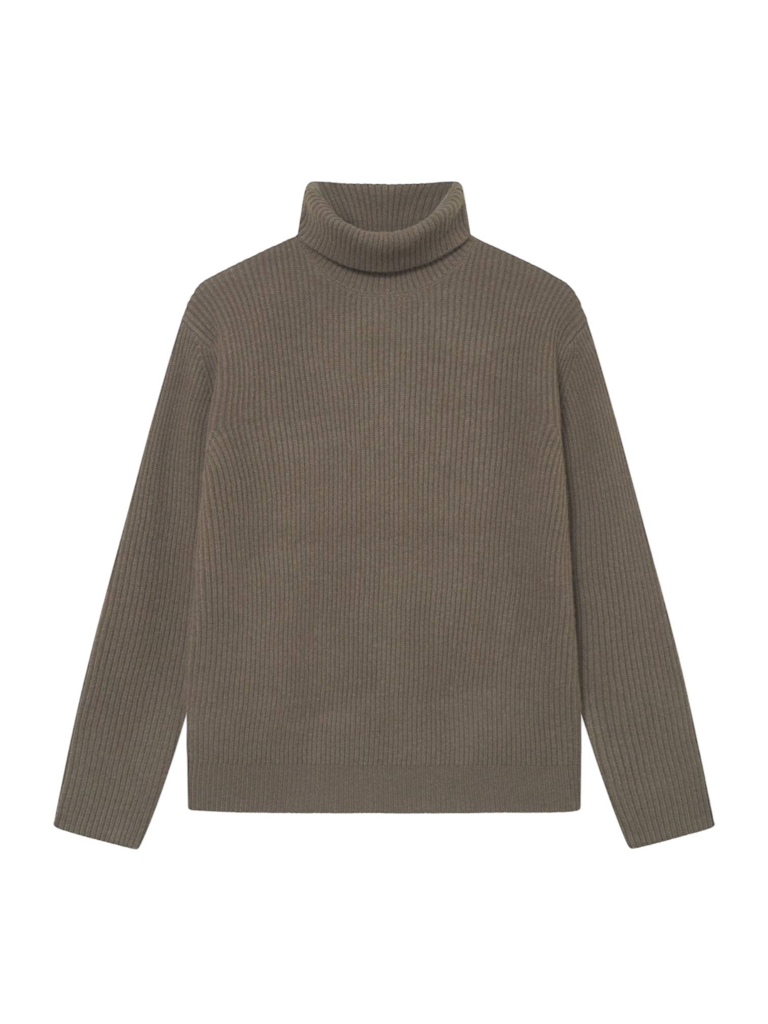 Les Deux Eddie Wool Rib Rollneck Strickpullover High Hals Pullover in Merinowolle - Teak Brown