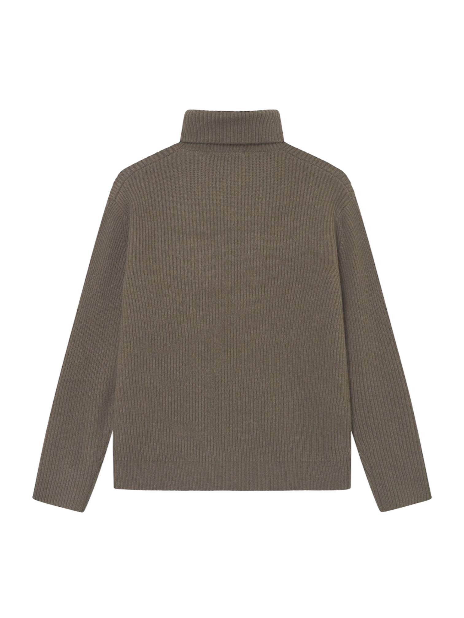 Les Deux Eddie Wool Rib Rollneck Strickpullover High Hals Pullover in Merinowolle - Teak Brown