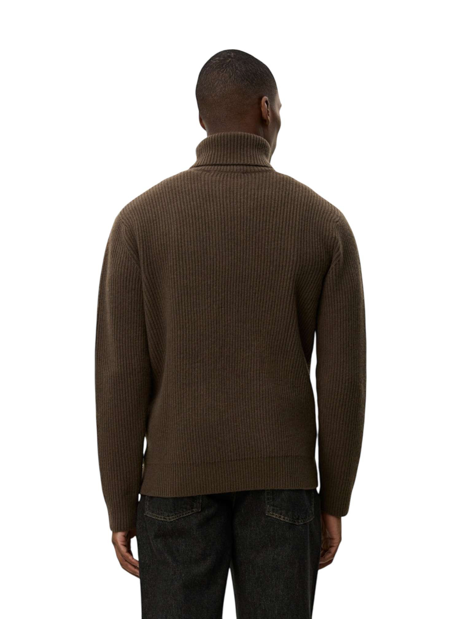 Les Deux Eddie Wool Rib Rollneck Strickpullover High Hals Pullover in Merinowolle - Teak Brown