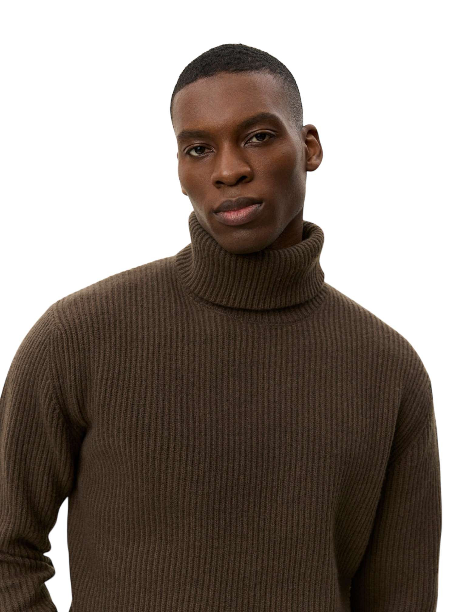 Les Deux Eddie Wool Rib Rollneck Strickpullover High Hals Pullover in Merinowolle - Teak Brown