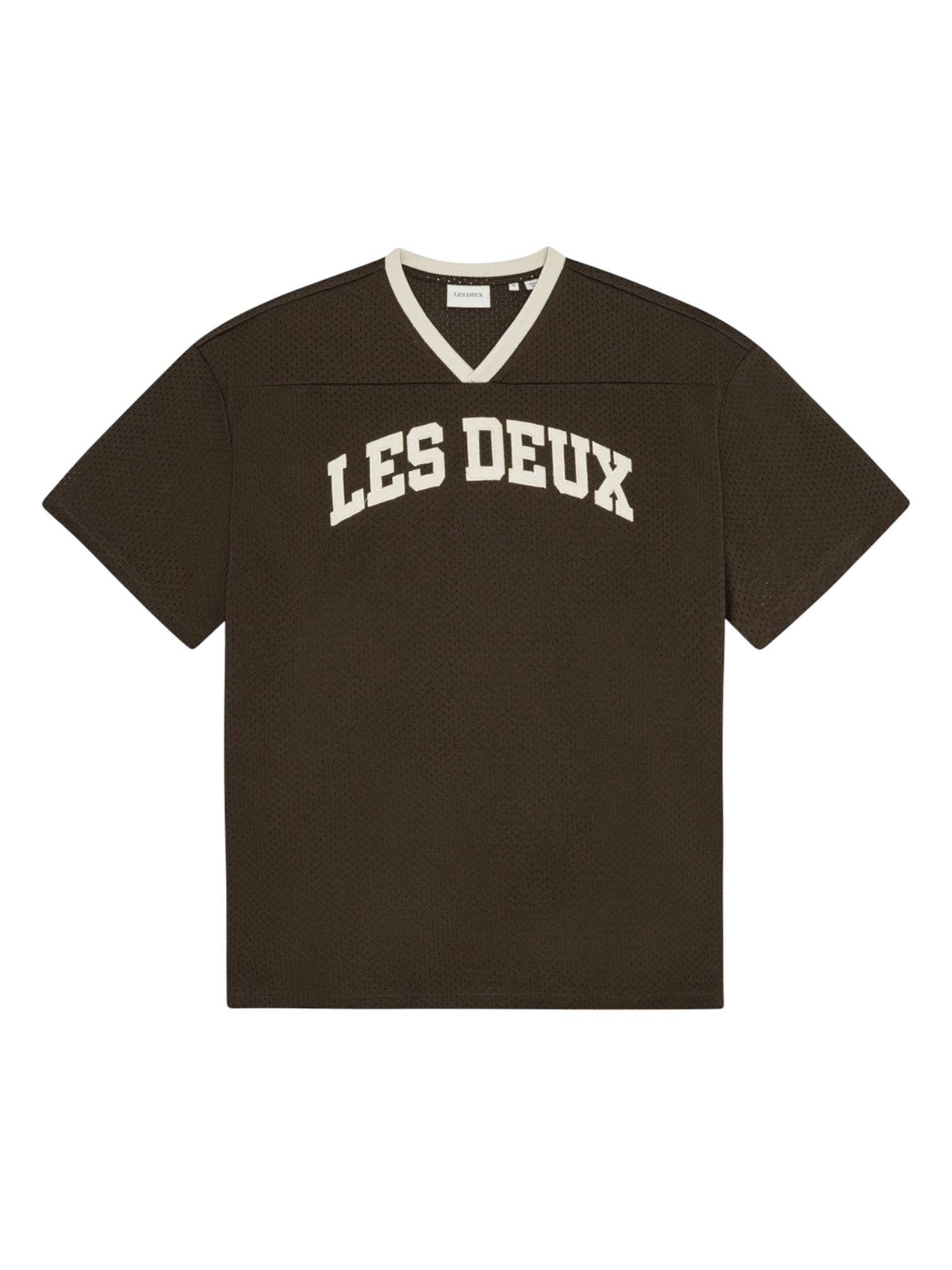 Les Deux Bronson Mesh T-Shirt jersey con scollo a v - coffe brown