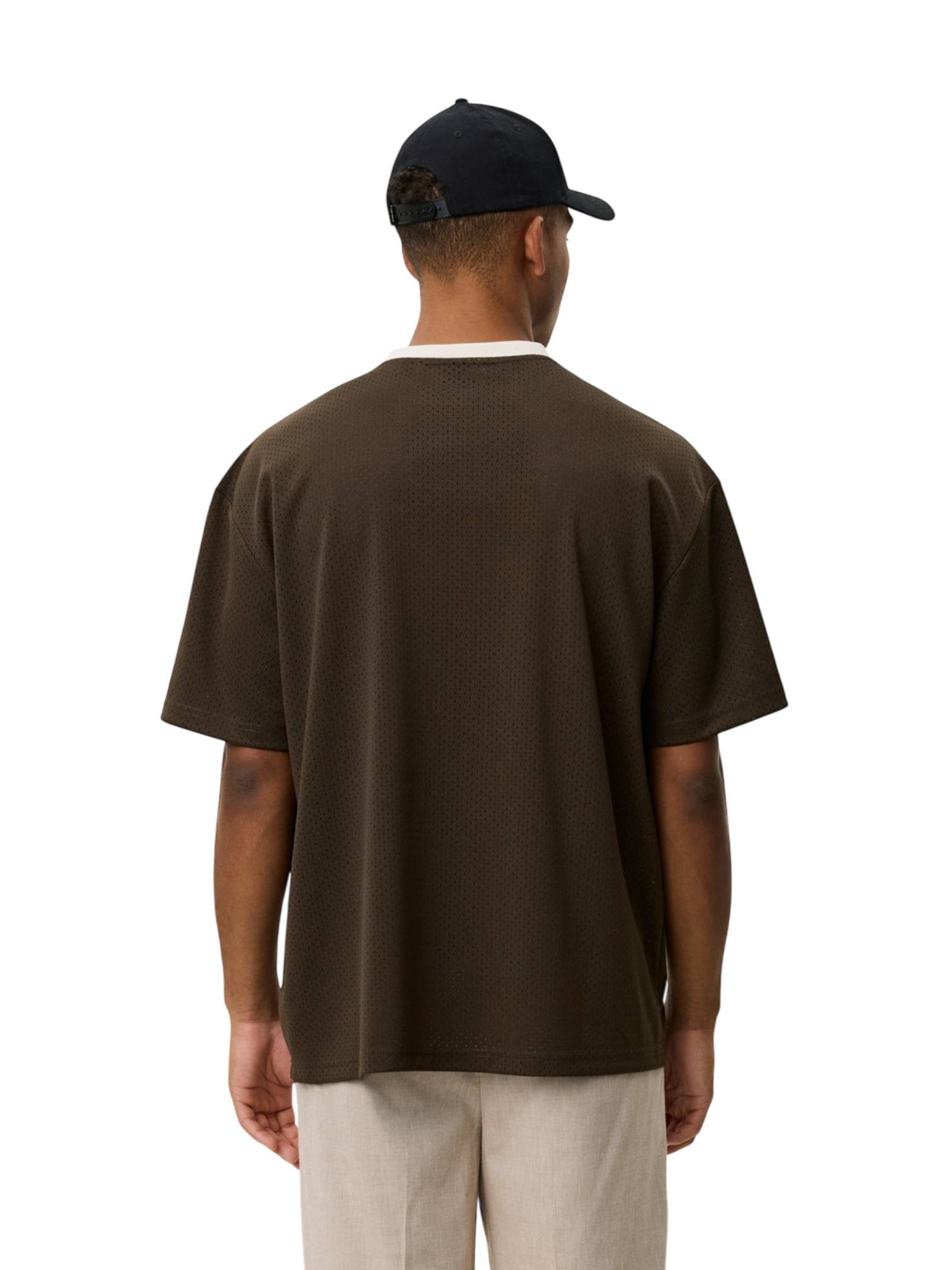 Les Deux Bronson Mesh T-Shirt jersey con scollo a v - coffe brown