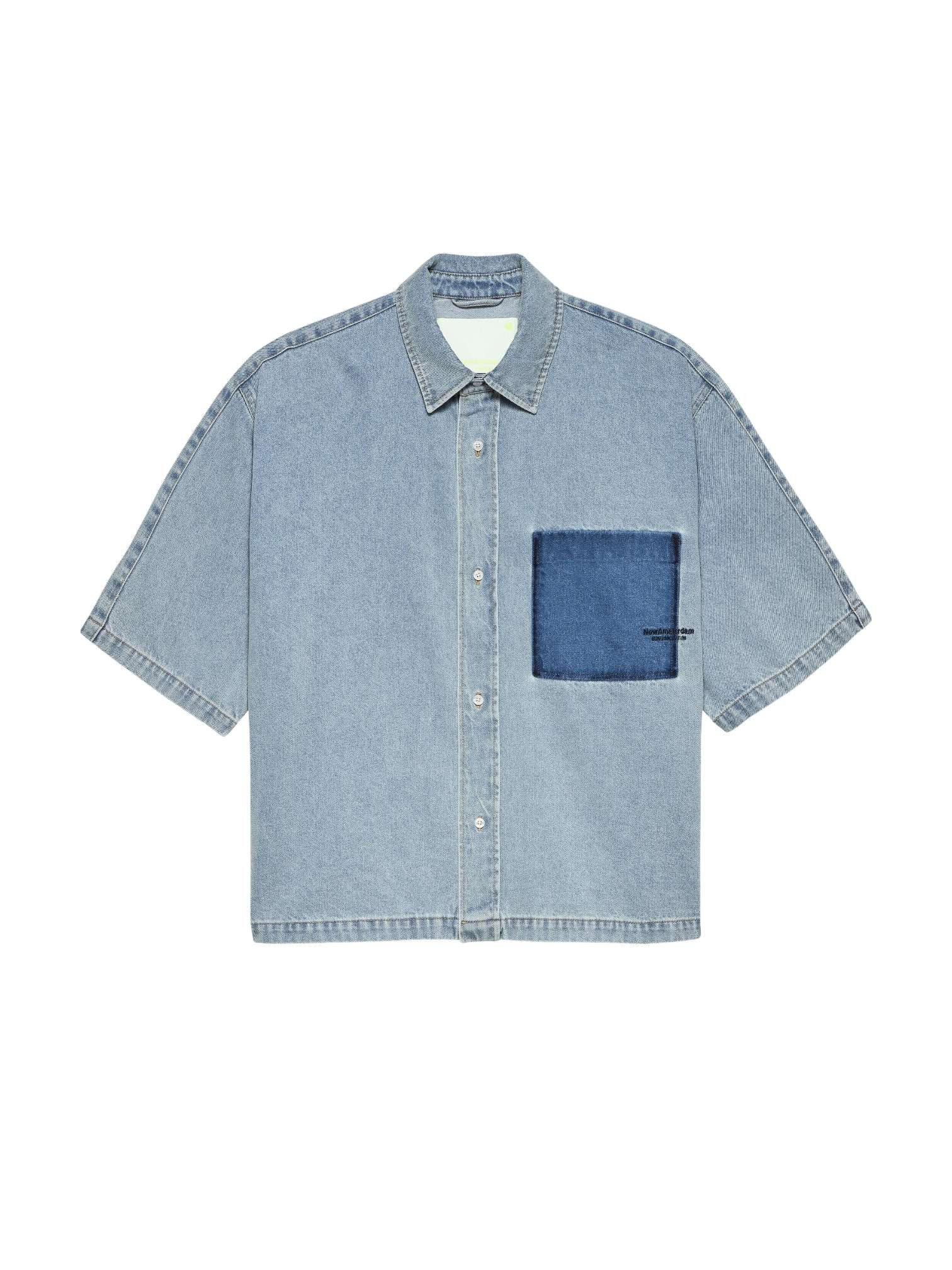 New Amsterdam surf Association Lyocell short sleeves shirt camicia boxy maniche corte - light blue