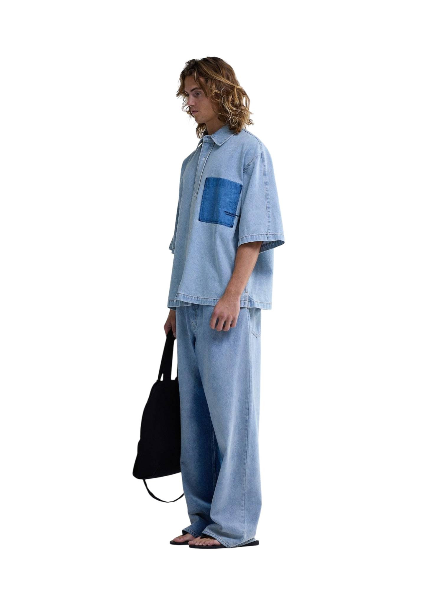 New Amsterdam surf Association Lyocell short sleeves shirt camicia boxy maniche corte - light blue