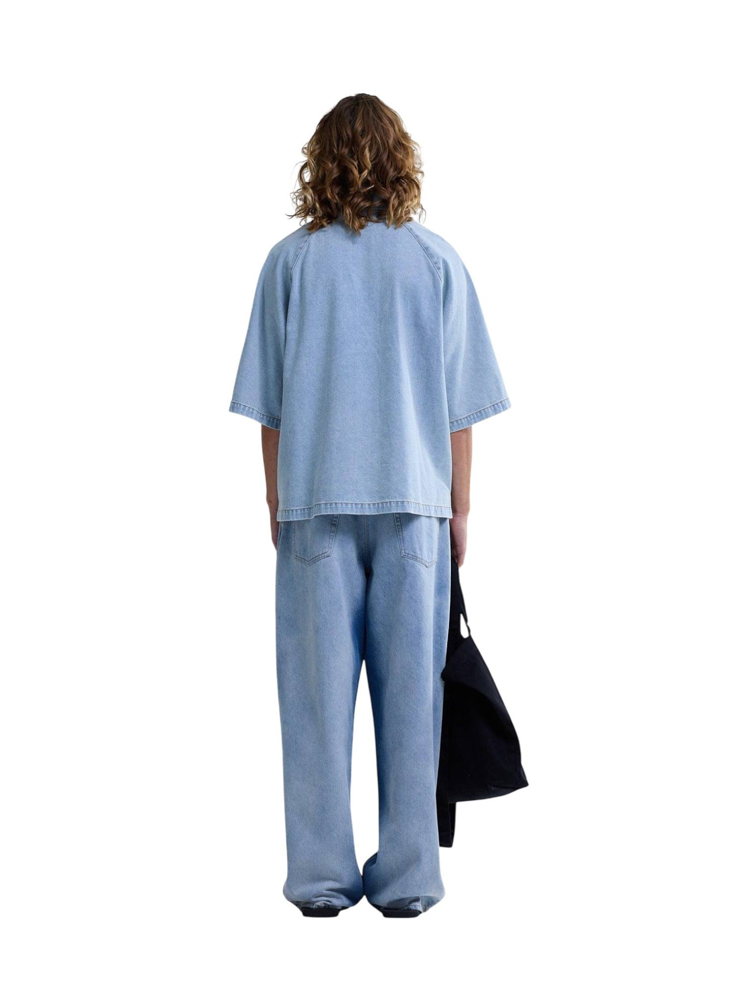 New Amsterdam surf Association Lyocell short sleeves shirt camicia boxy maniche corte - light blue