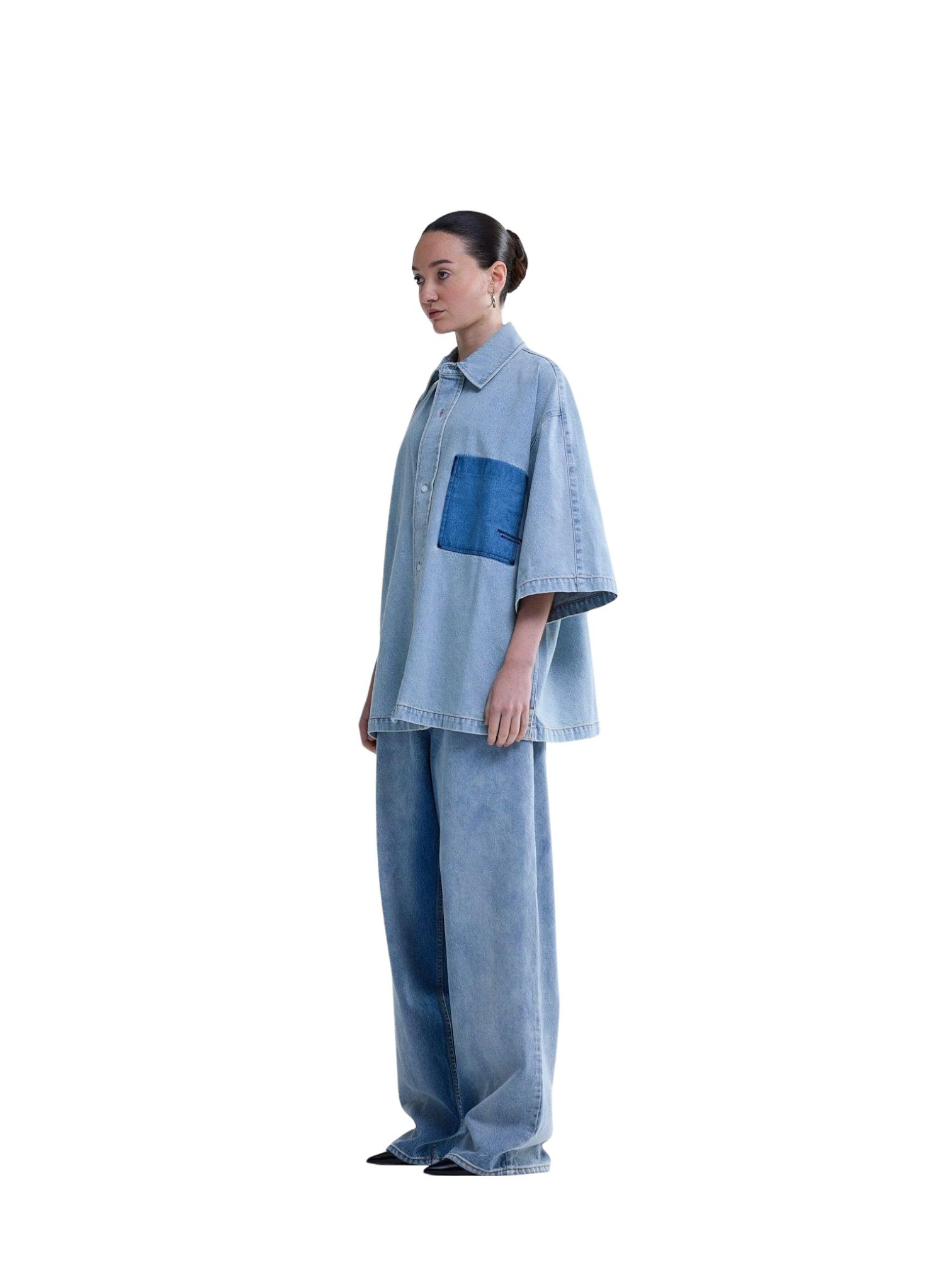 New Amsterdam surf Association Lyocell short sleeves shirt camicia boxy maniche corte - light blue