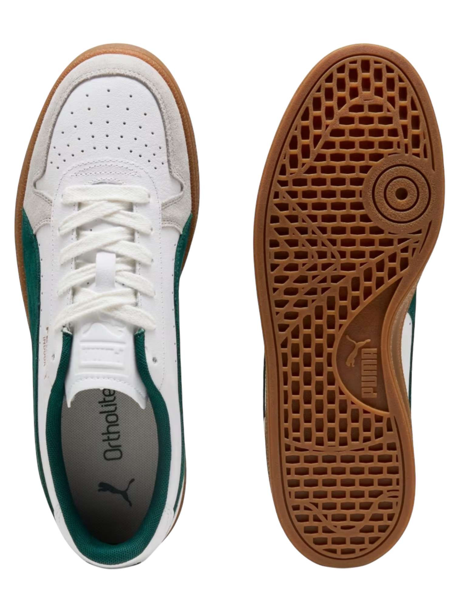 Puma Indoor Low Leather Sneakers - White/Dark mirtle/gum