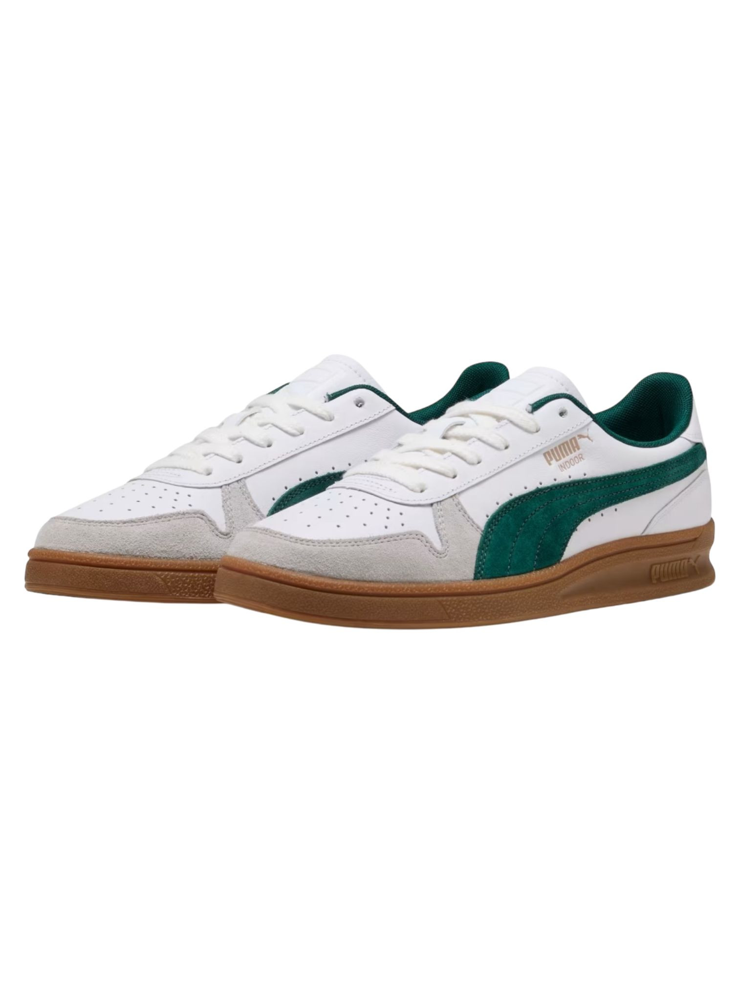 Puma Indoor Low Leather Sneakers - White/Dark mirtle/gum