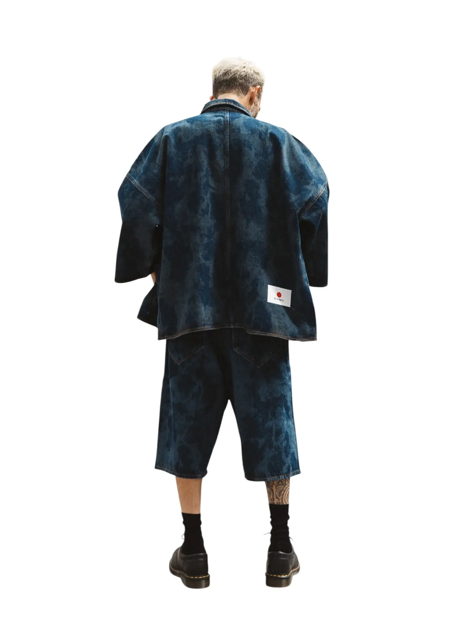 Wooden Große große japan Shorts Spitze Bermuda breite Bein Jeans - Stein Denim