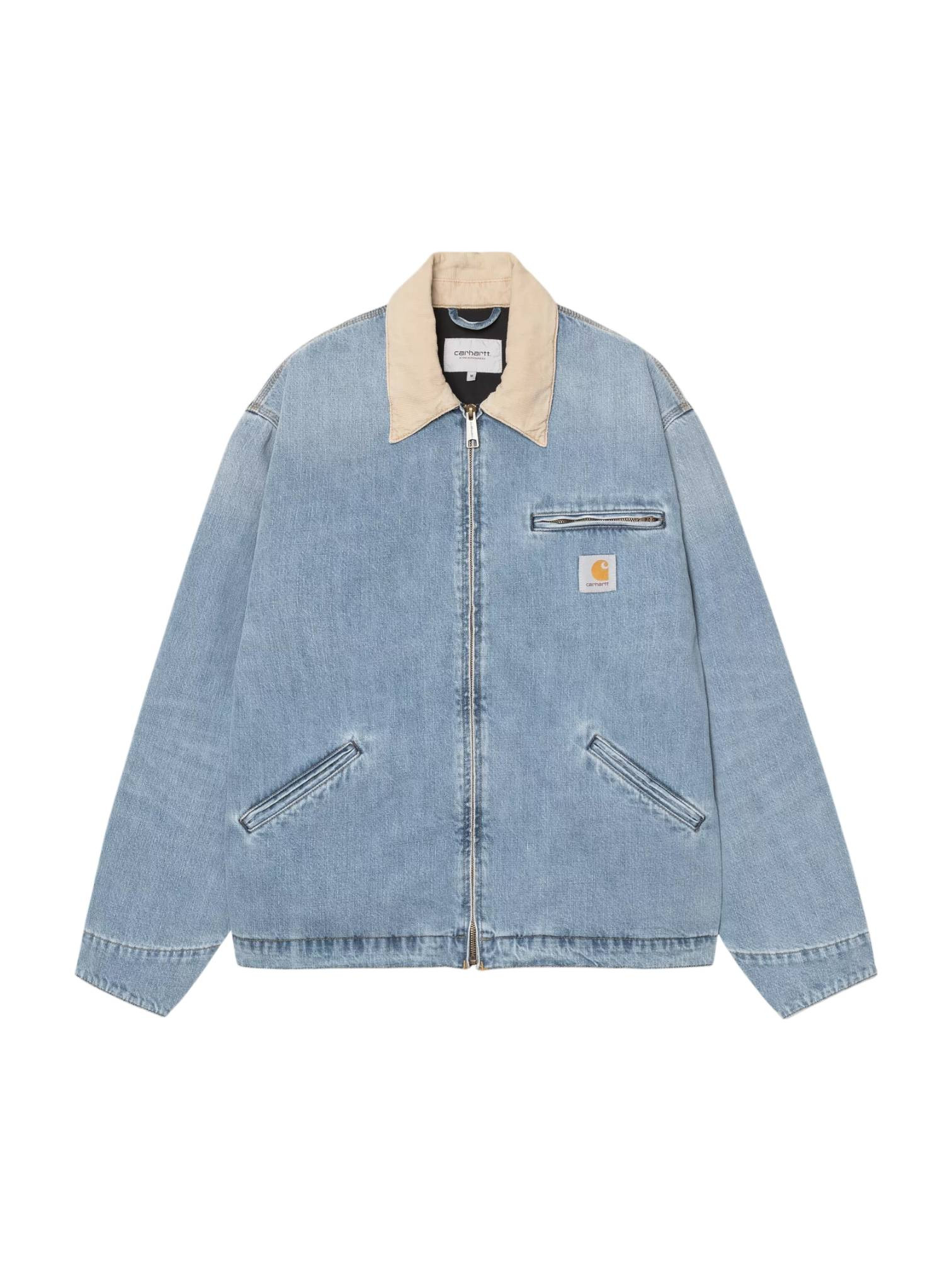 Carhartt Wip Og Detroit jasje licht denim jack met kraag - Blauw / Dusty H Bruin gebarsten gewassen