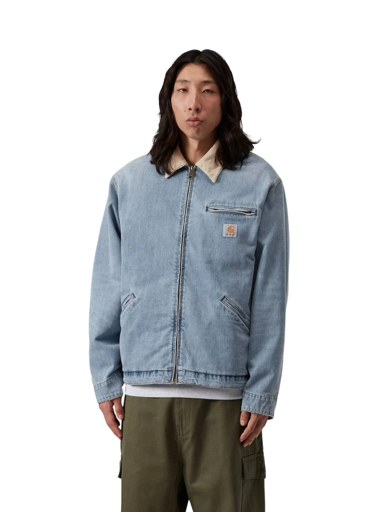 Carhartt Wip Og Detroit jasje licht denim jack met kraag - Blauw / Dusty H Bruin gebarsten gewassen