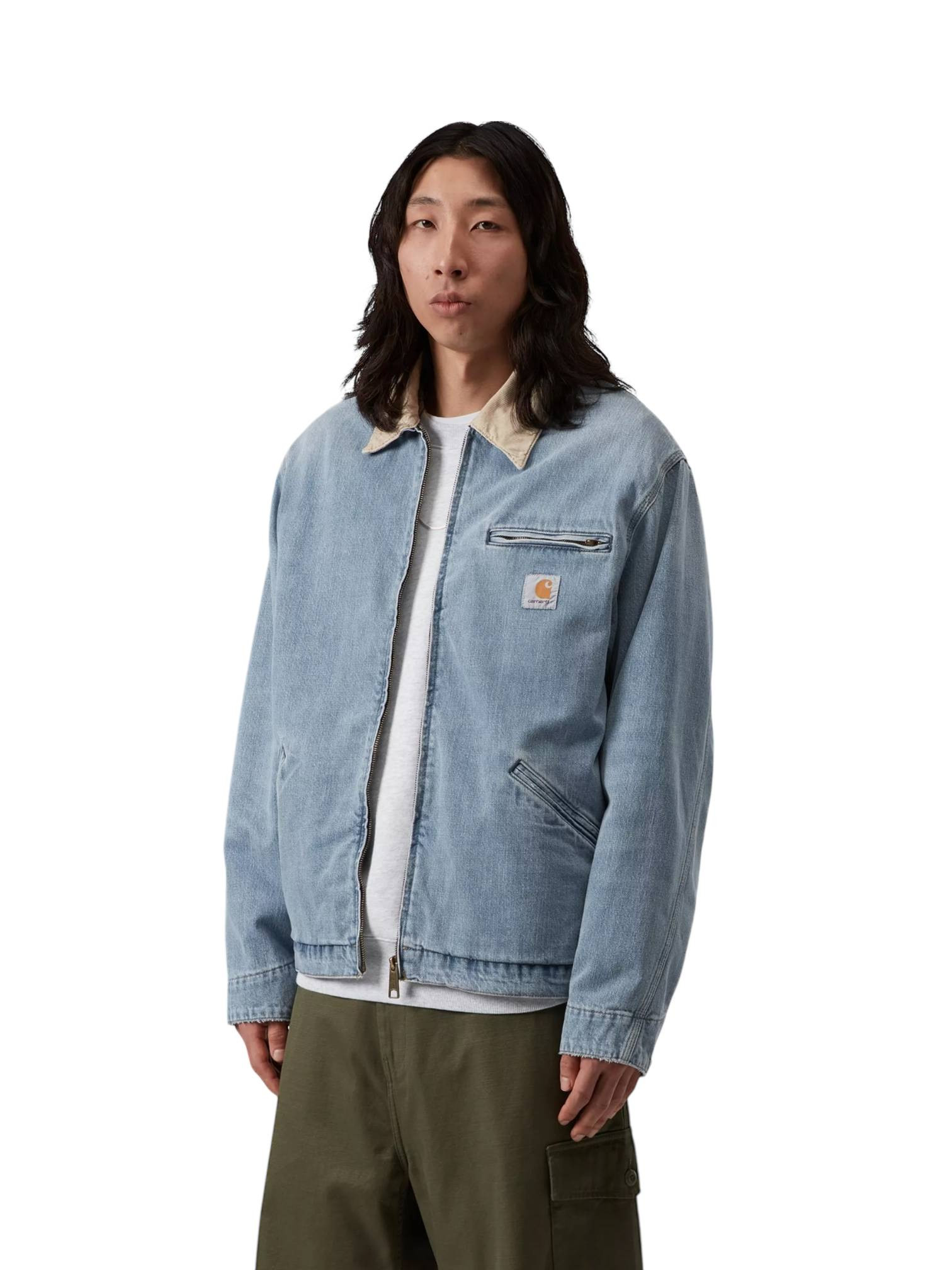 Carhartt Wip Og Detroit jasje licht denim jack met kraag - Blauw / Dusty H Bruin gebarsten gewassen