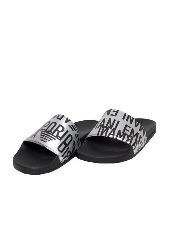 Emporio Armani X4PS04XM762 Silver/Blue Band Slippers - Picture 5 of 8