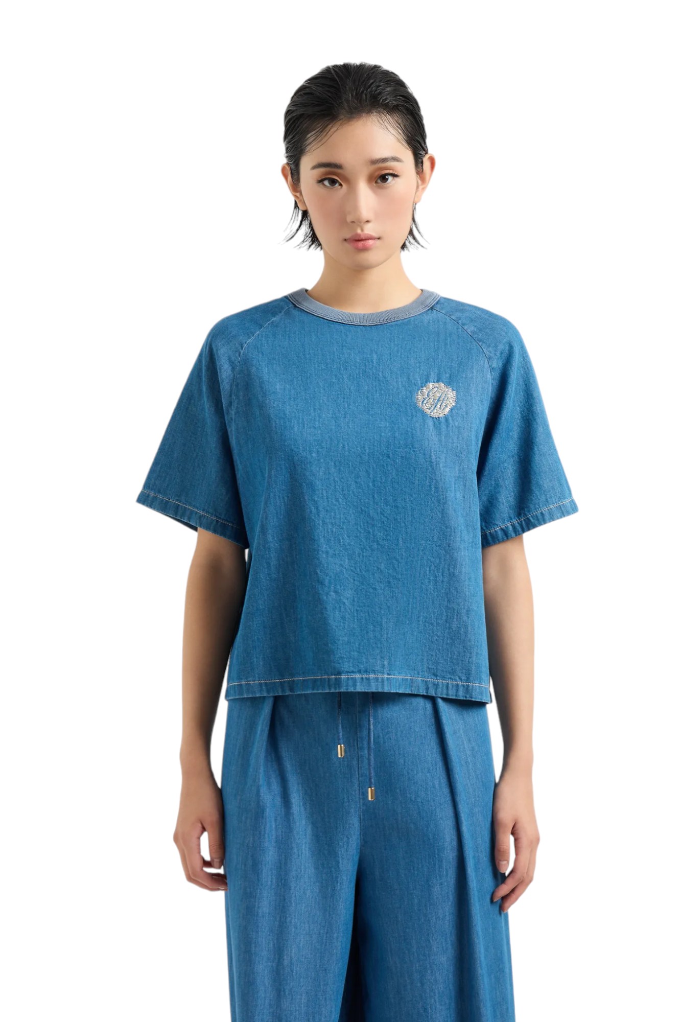 T-Shirt Donna Emporio Armani 3D2K732DM2Z Denim blu - Foto 8 di 10