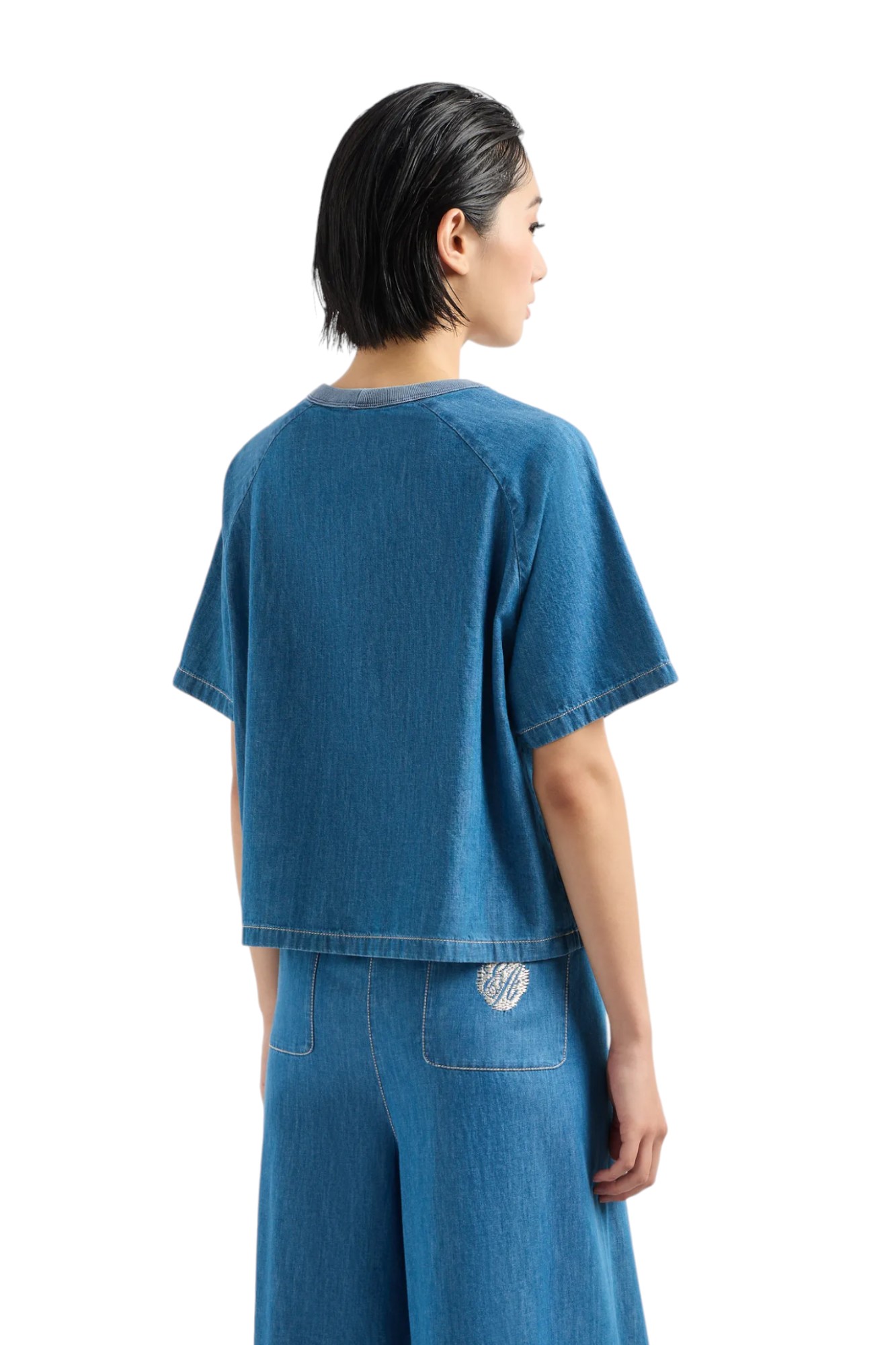T-Shirt Donna Emporio Armani 3D2K732DM2Z Denim blu - Foto 9 di 10